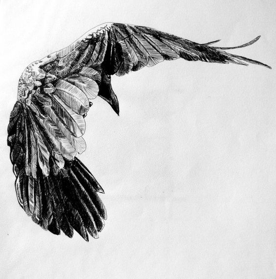 Fine black flying raven tattoo design