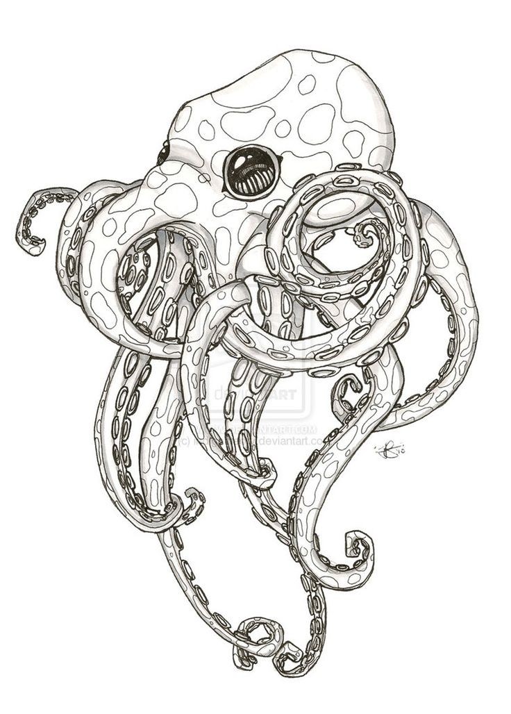 Fine black google-eyed octopus tattoo design