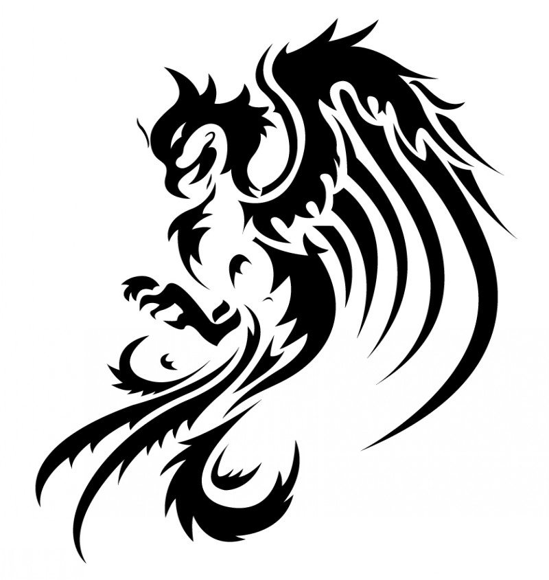 Fine black tribal-style phoenix in profile tattoo design