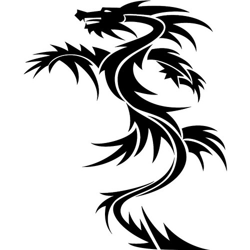 Fine black tribal asian dragon figure tattoo design