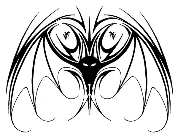 Fine black tribal bat tattoo design