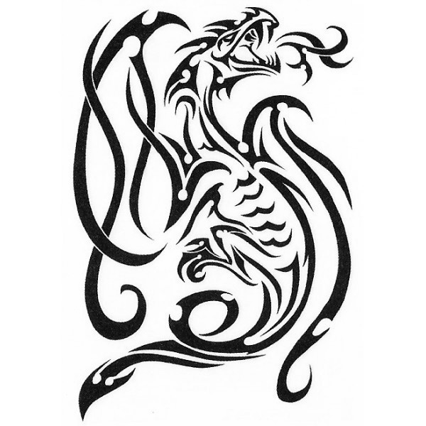Fine black tribal style dragon tattoo design