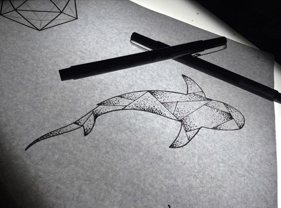 Flash geometric shark with dotwork effect tattoo design