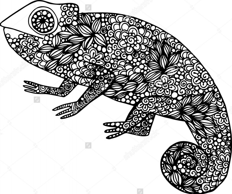 Floral-patterned reptile tattoo design