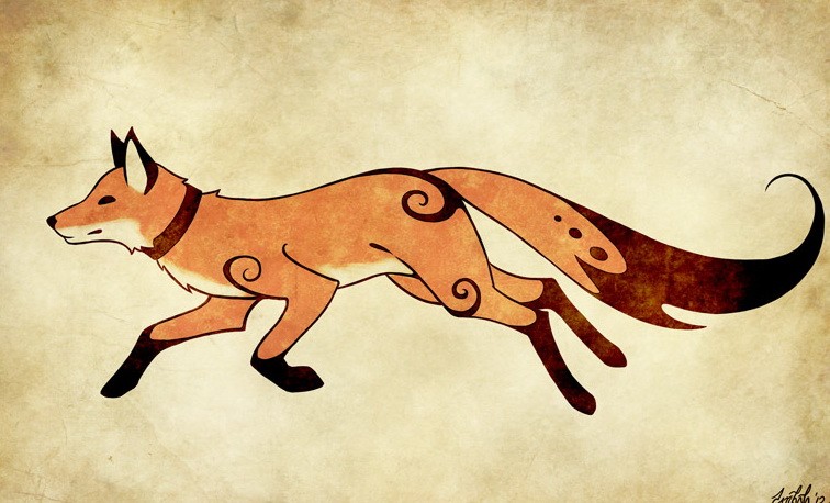 Flouncy running fox tattoo design by Darchala