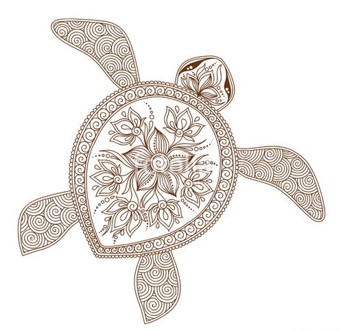 Flower-patterned turtle tattoo design for henna