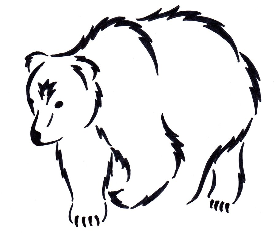 Fluffy outline walking bear tattoo design by Ksaurus