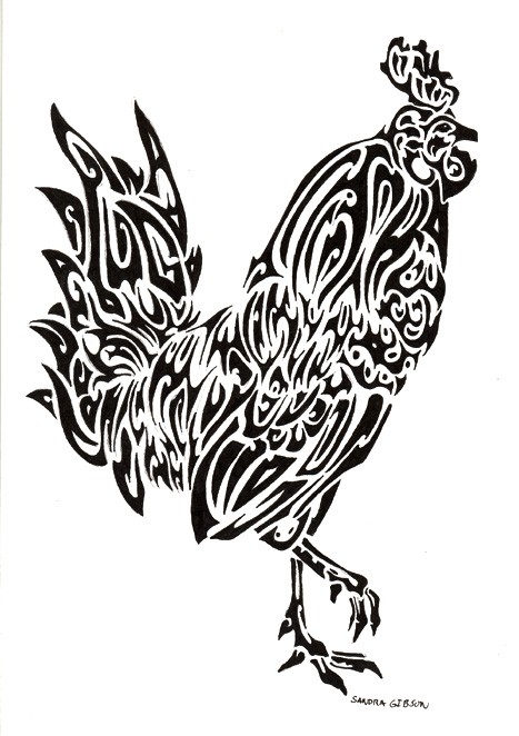 Fluffy tribal rooster tattoo design by Inrun