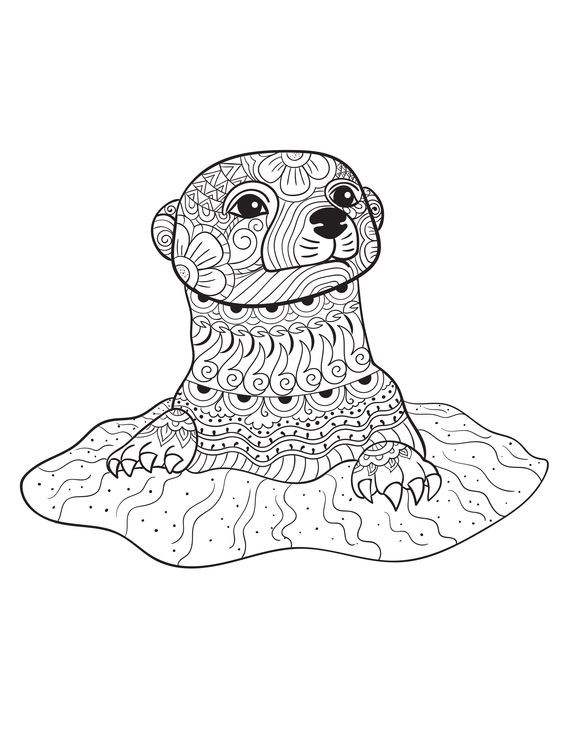 Folk-patterned rodent looking out of ground hole tattoo design