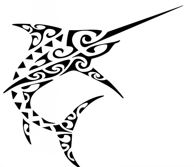 Freat polynesian sword shark tattoo design
