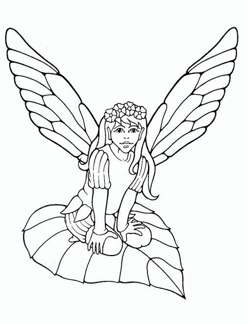Free animated colorless fairy sitting on single leaf tattoo design