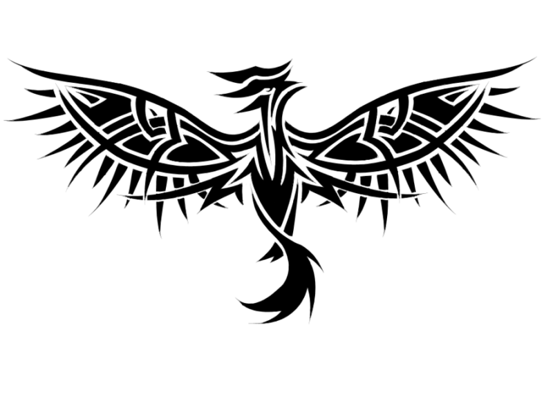 Free black tribal phoenix with spread wings tattoo design