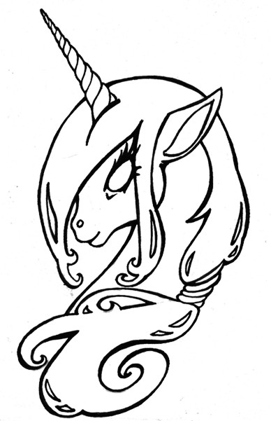 Free cartoon outline unicorn portrait tattoo design