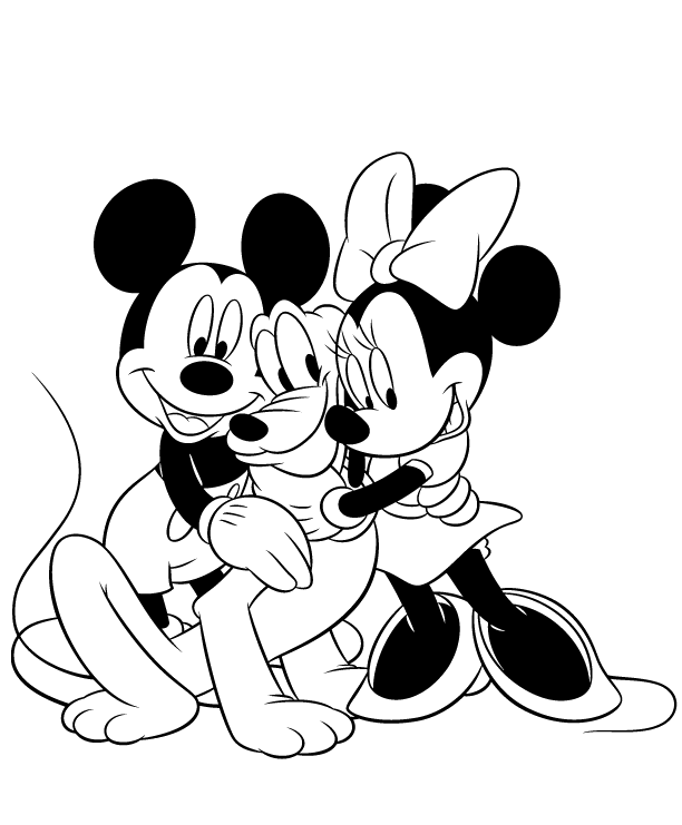 Friendly outline Minny and Mickey Mouse with dog tattoo design