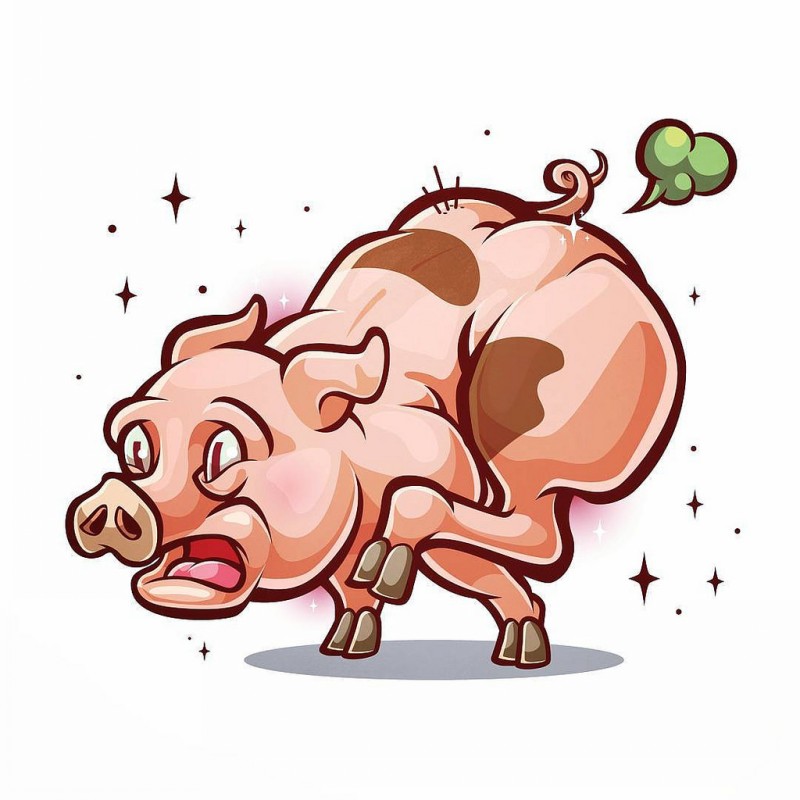 Frightening animated running pig with green windiness tattoo design