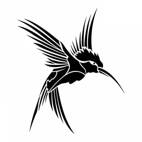 Full-black flying hummingbird tattoo design