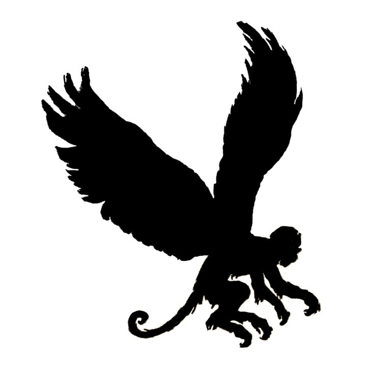 Full-black flying monkey silhouette tattoo design