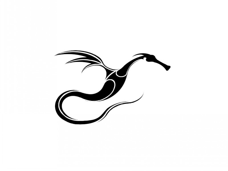 Full-black flying seahorse dragon tattoo design