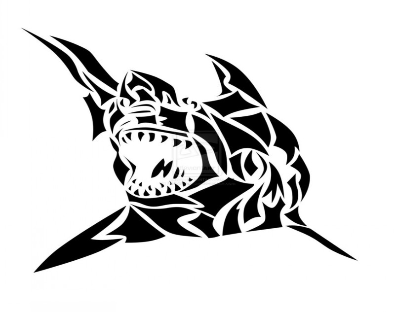 Full-black trival shark hunting on his prey tattoo design