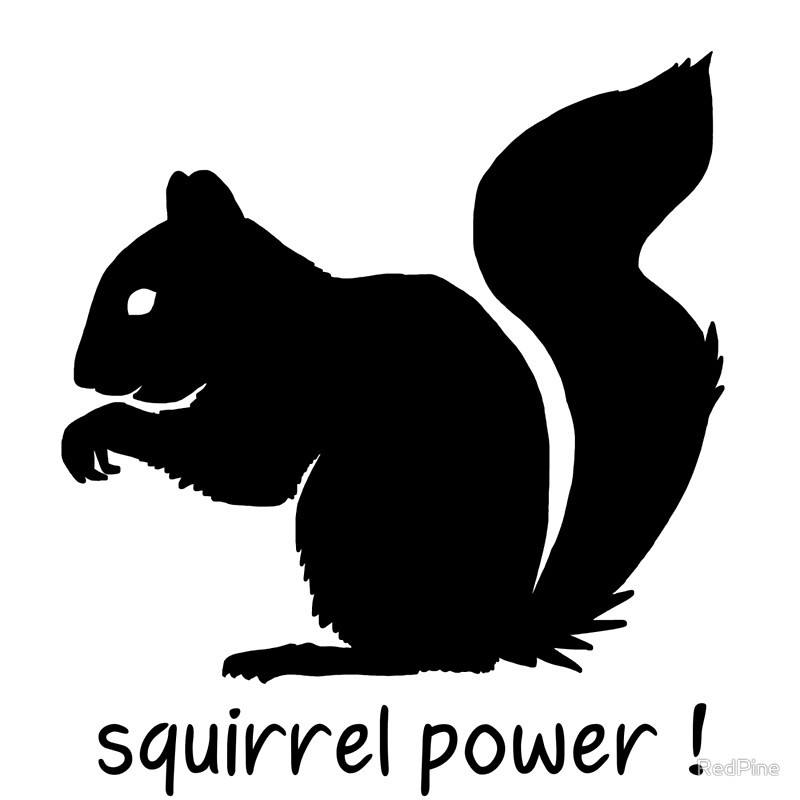 Full-black white-eyed squirrel with lettering tattoo design