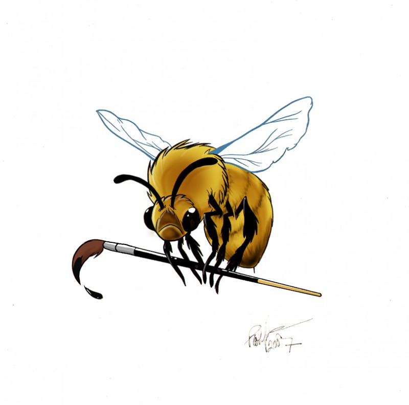 Full-yellow bee keepink painting brush tattoo design