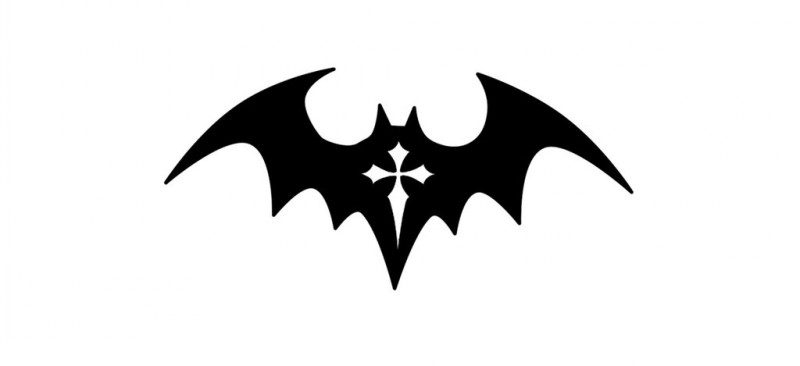 Full black bat with white cross print tattoo design