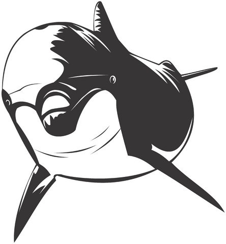 Funny animated black-and-white dolphin tattoo design