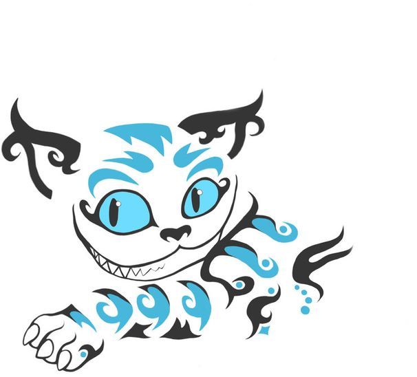 Funny black-and-blue tribal cheshire cat tattoo design