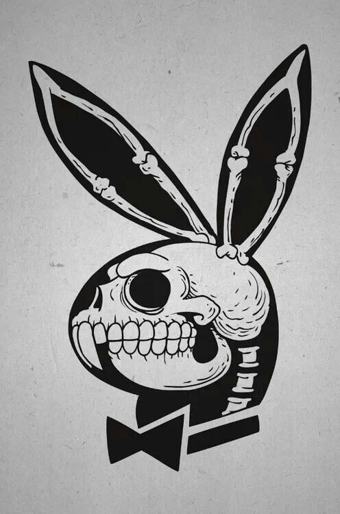 Funny black-and-white play boy hare skull tattoo design