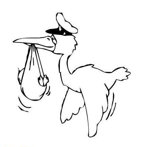 Funny cartoon bird hanging a human baby tattoo design