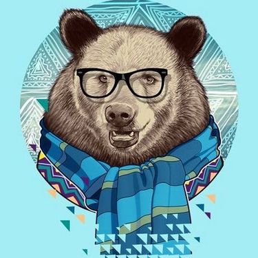 Funny hipster bear in scarf and glasses tattoo design