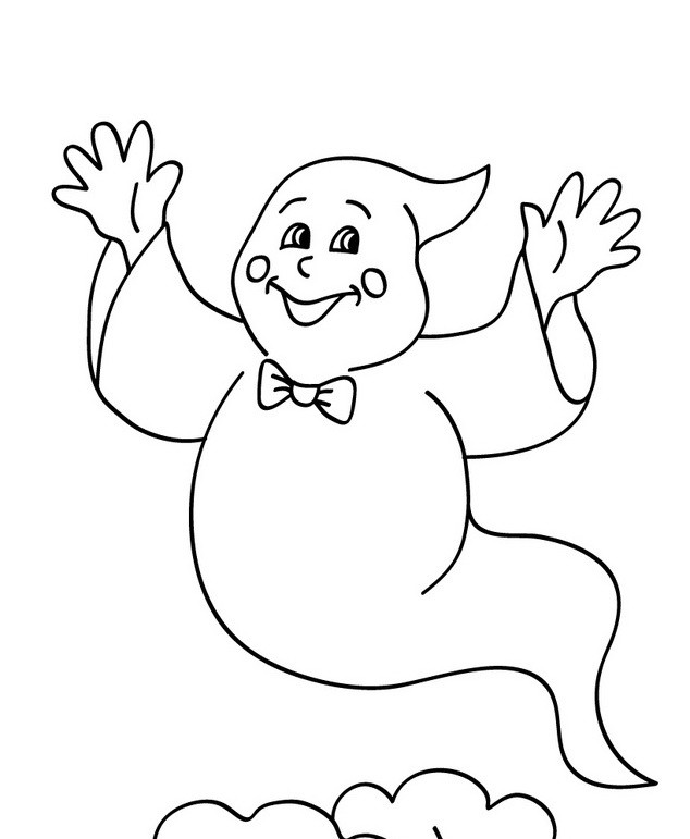 Funny lineart ghost with a tie-bow tattoo design