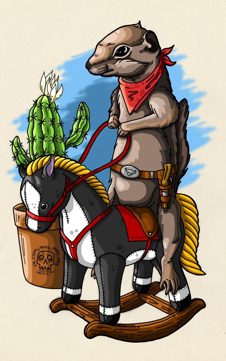 Funny multicolor rodent riding toy horse tattoo design