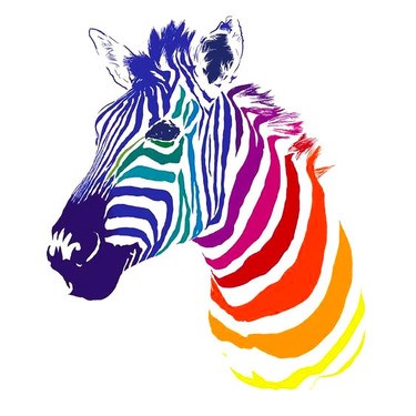 Funny multiolor-striped zebra portrait tattoo design