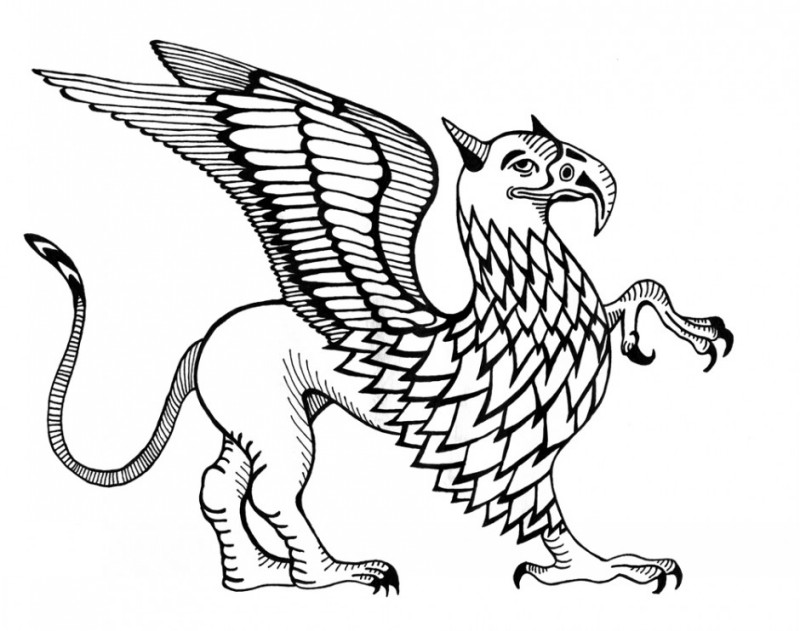Funny pleased black outline griffin with a lifted leg tattoo design