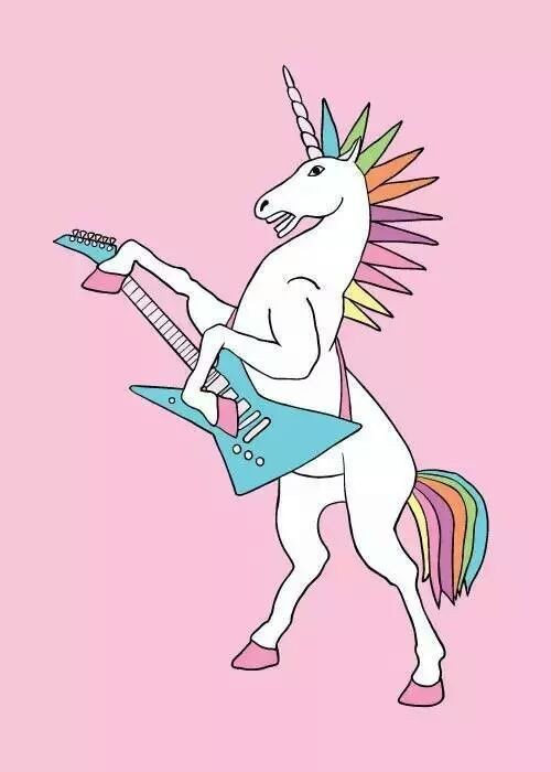 Funny punk unicorn playing a guitar tattoo design