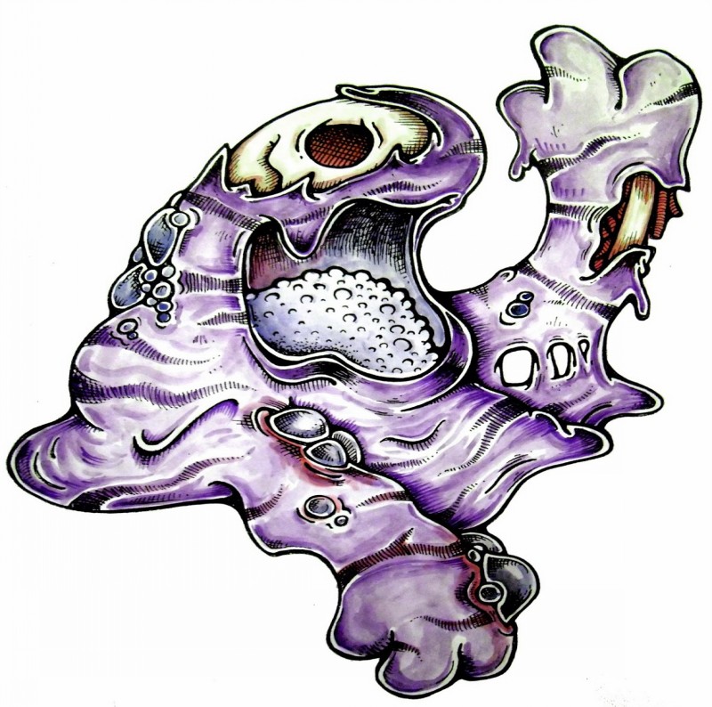 Funny purple zombie mucus lump tattoo design