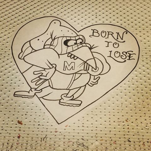 Funny rodent superhero with lettering in heart frame tattoo design