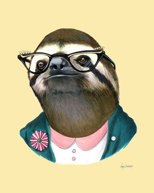 Funny sloth in glasses and suit tattoo design