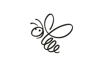 Funny smiling bee with curl-line body tattoo design