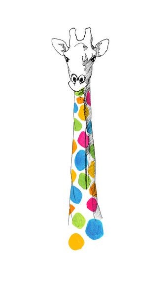 Funny uncolored giraffe with montly spots on neck tattoo design