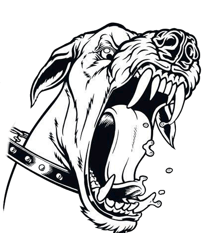 Furious animated barking dog tattoo design