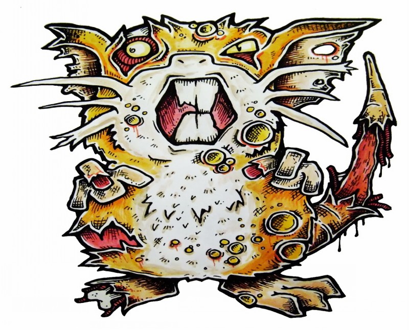 Furioso design de tatuagem de roedor de zumbi amarelo-e-branco