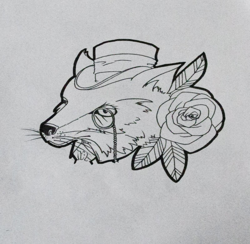 Gentleman fox with monocle tattoo design by Aihp95