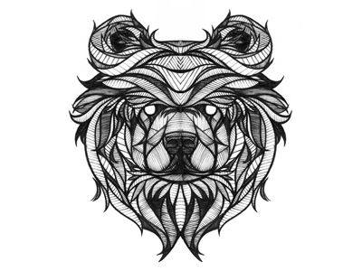 Geometric-patterned bear head tattoo design