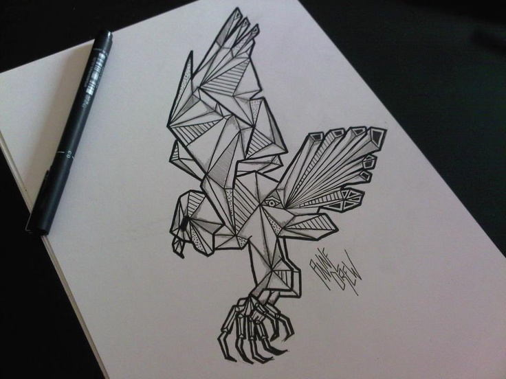 Geometric eagle flying in profile tattoo design