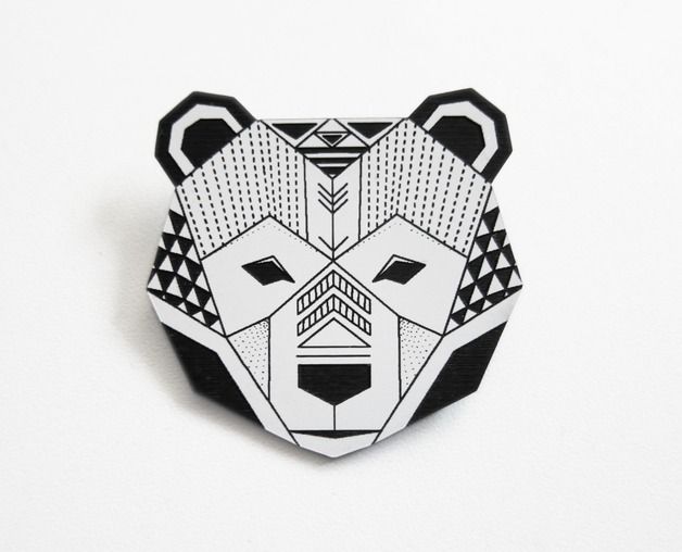 Geometric patterned bear head tattoo design