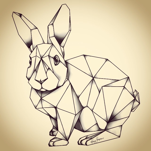 Geometric rabbit in full growth tattoo design