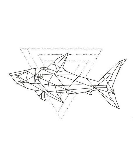 Geometric shark on dotwork triangle background tattoo design