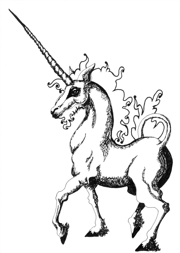 Giant-horned unicorn without coloring tattoo design